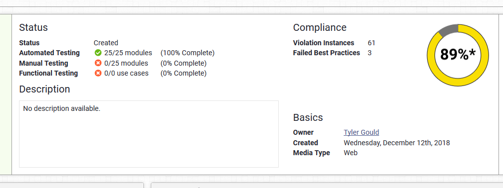Simplified report dashboard, shows the Report status.