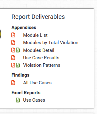 Report deliverables menu.
