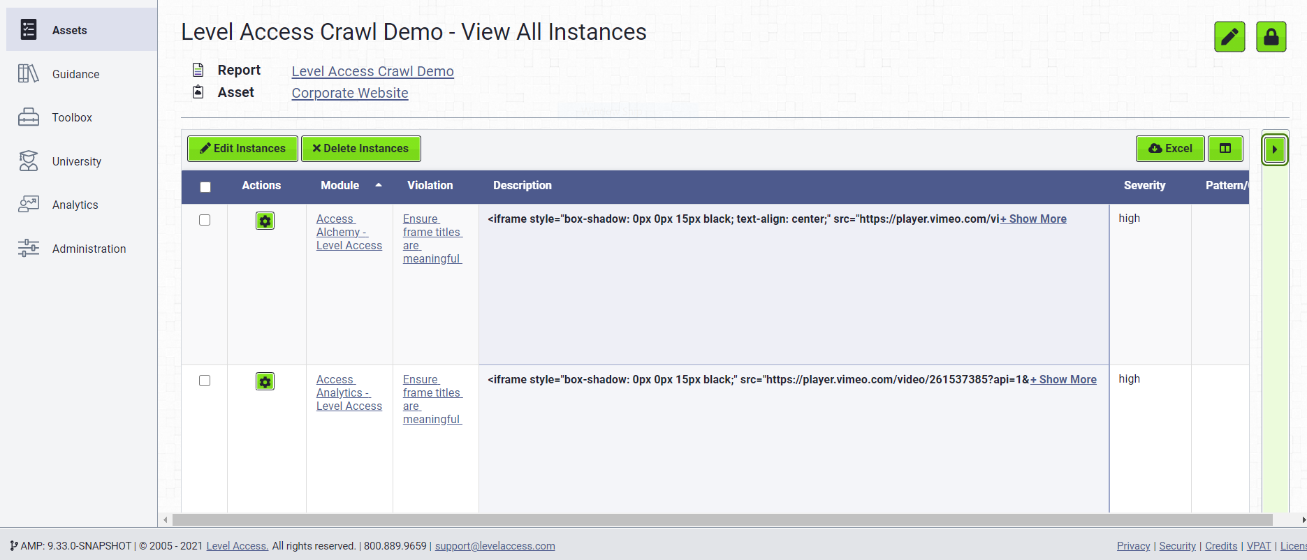 List of violation instances within a report.