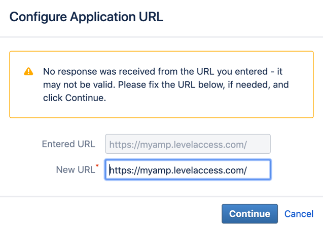 Configure application URL, shows the no response message.