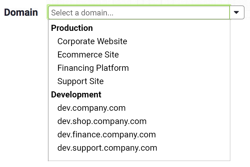 Domain grouping menu.