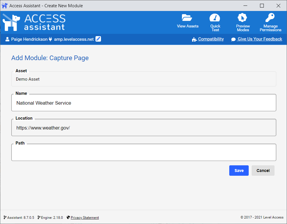 Access Assistant, Add module: Capture page.
