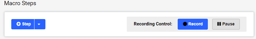 Macro steps page, shows the Record button.