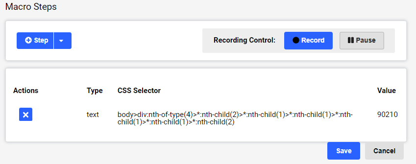 Macro steps, shows the Save button.