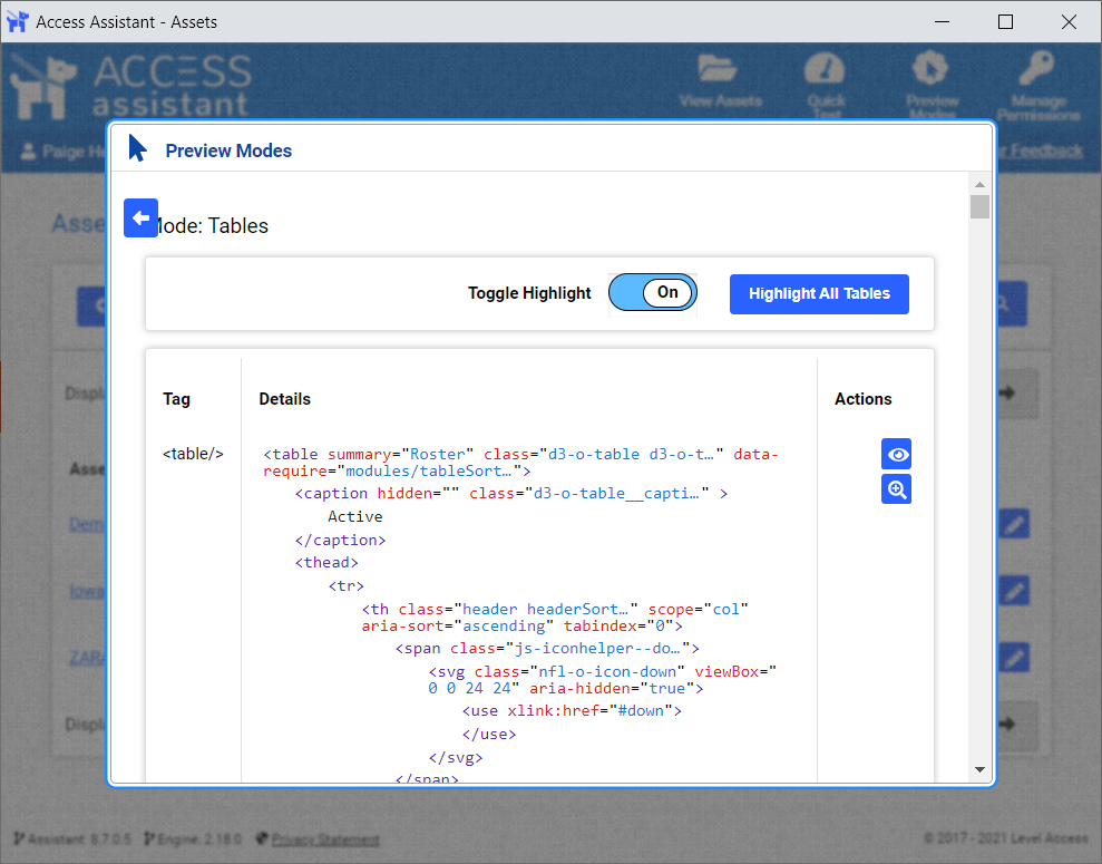 Table preview mode, shows the toggle set to on.