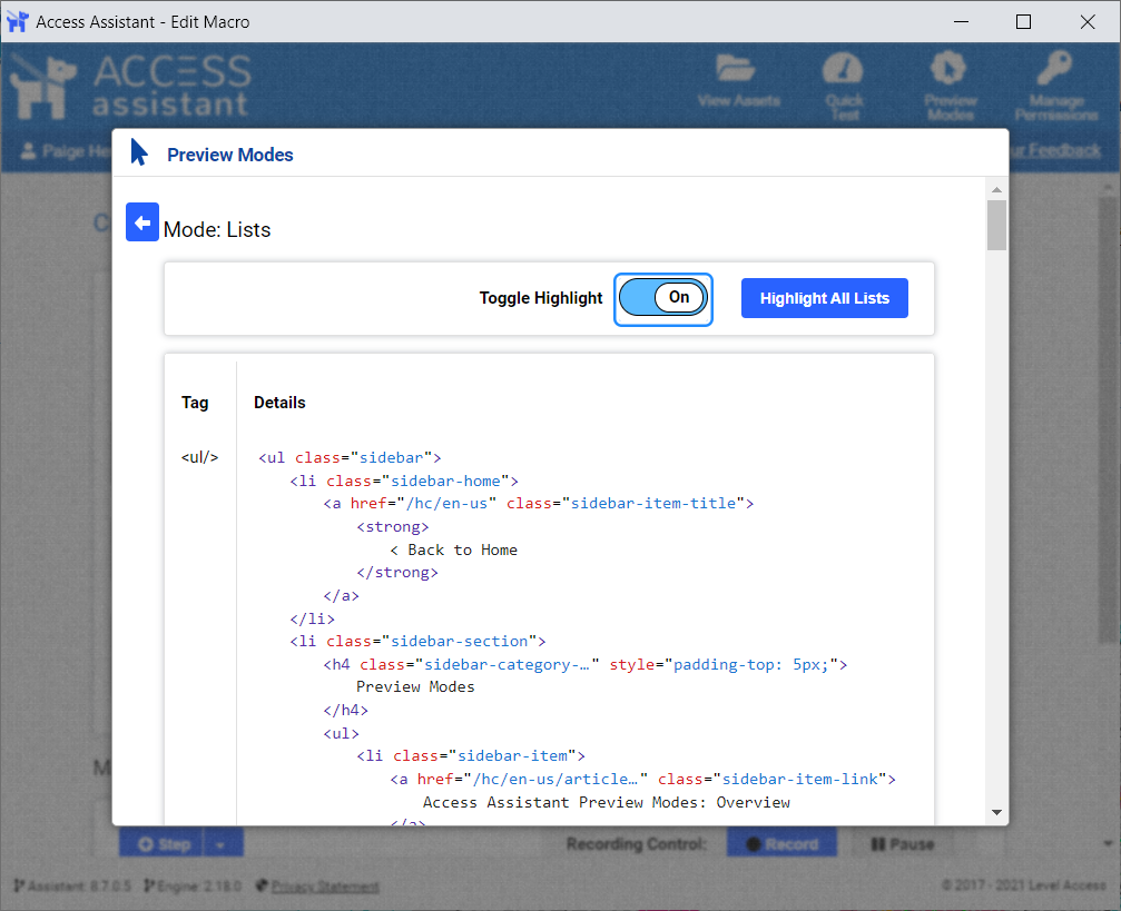 List preview mode, shows the toggle set to on.