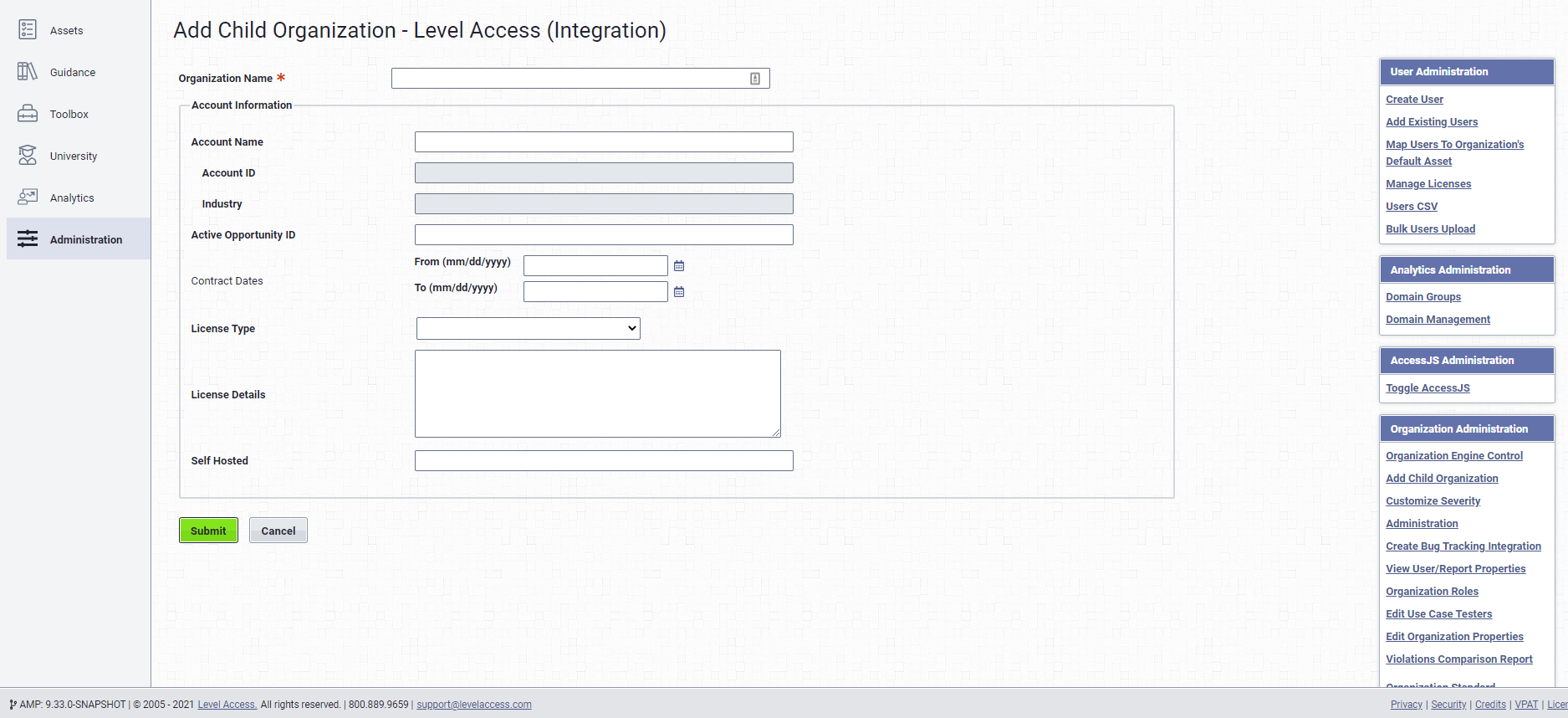 New Child Organization page.