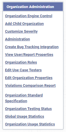Organization Administration options.