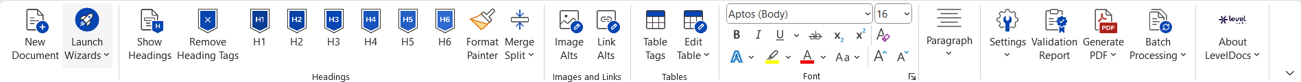Shows icons on the Level DocsToolbar
