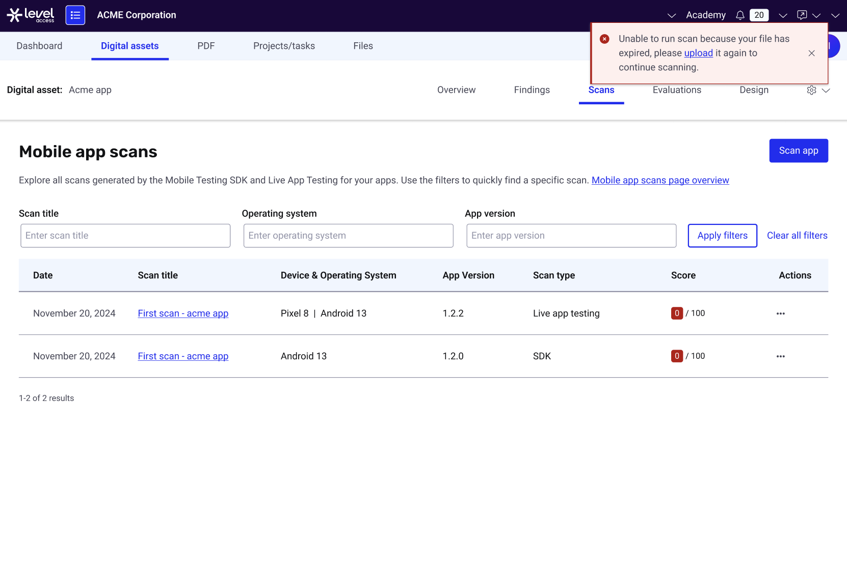 Live App Testing – Level Access Help Center