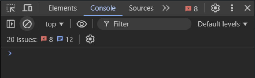 Screenshot displaying the Console tab menu.