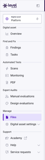 Shows the navigational menu for a selected digital asset