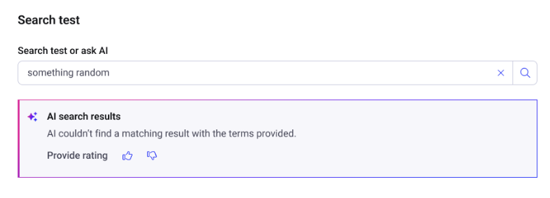 Screenshot of the AI search results rating screen, displaying the option to provide a good or bad rating for search results.