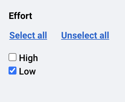 Screenshot from the Platform of the checkbox for “Effort” selected under the Effort filter.